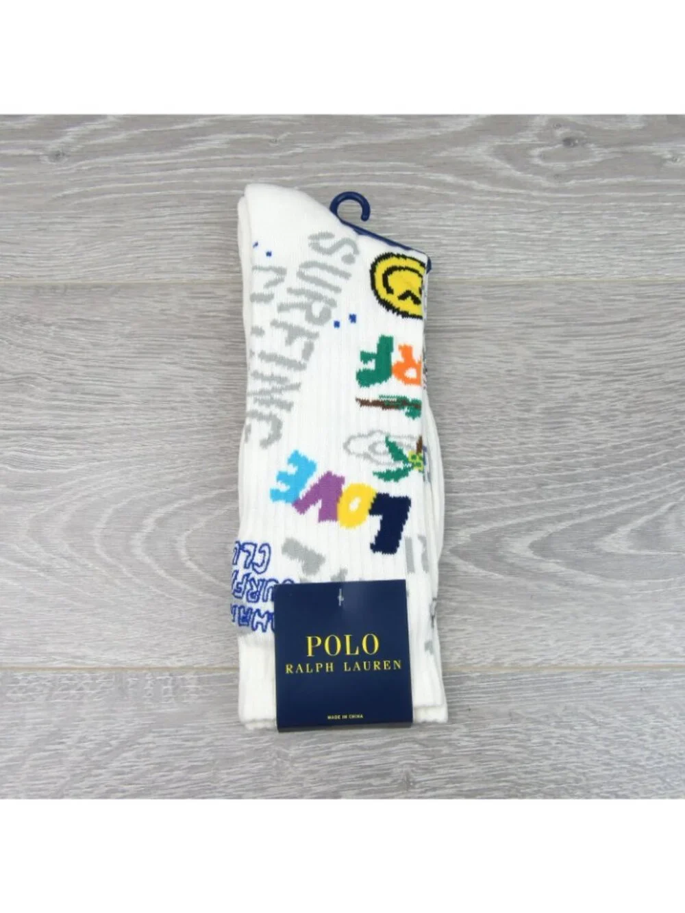 Polo Ralph Lauren Peace Love Surf Crew Socks Men's Size 6-12.5 (1 PAIR) NEW - Picture 2 of 7